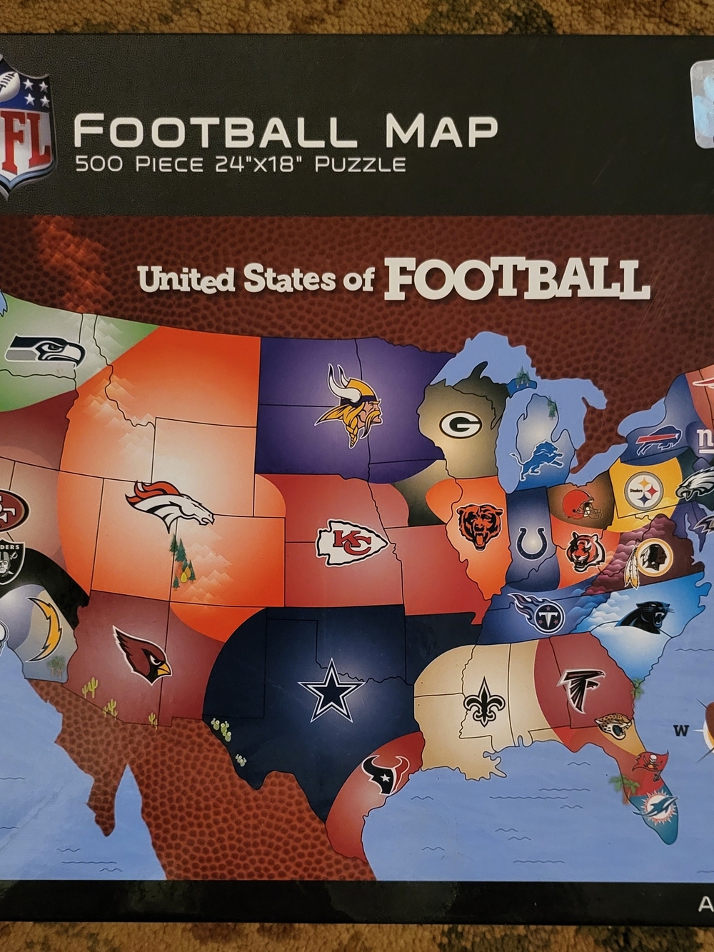 NFL Football Map 500 Piece Puzzle 24x18 MasterPieces Vintage Team Logos